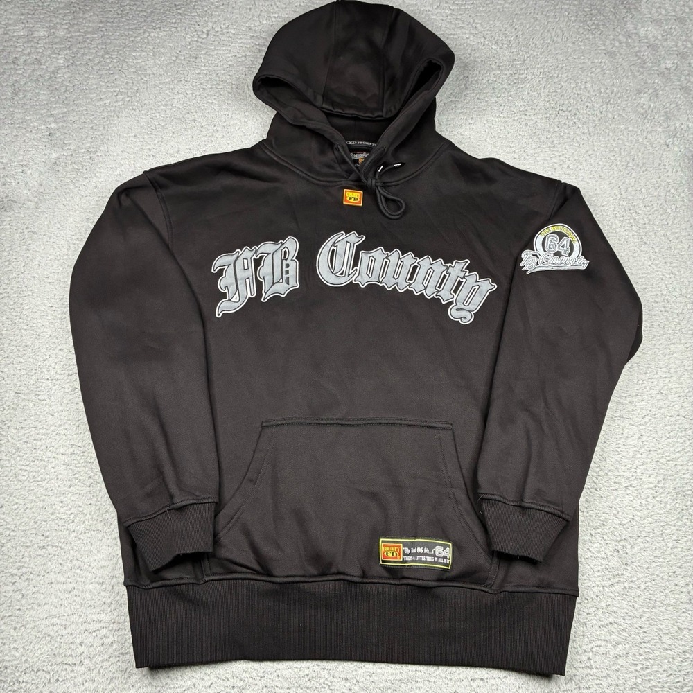 FB County Old English Hoodie Mens Medium Black Embroidered Fleece Pullover